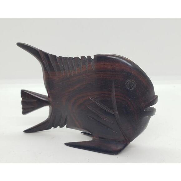 None Other - Vintage Hand Carved Wood Fish Figurine Sculpture Home Decor Folk Art Angel